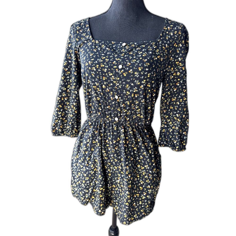 Size M y2k Vintage Arizona ditsy floral 3/4 sleeve romper with pockets (10406)